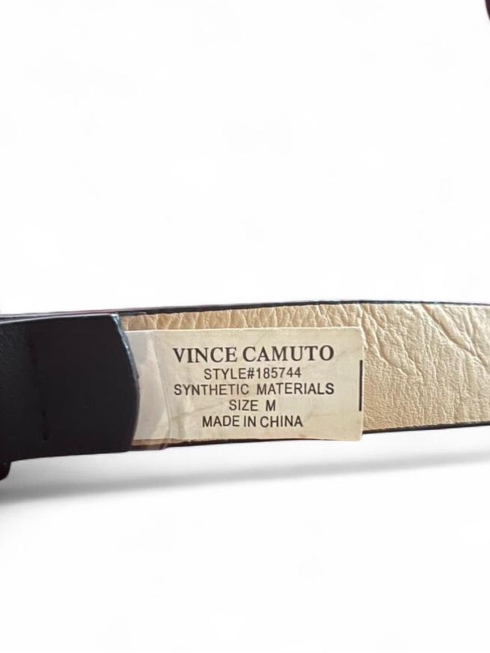 Vince Camuto:Black Leather Men’s Slim Belt with Gold Accents - Picture 3 of 3